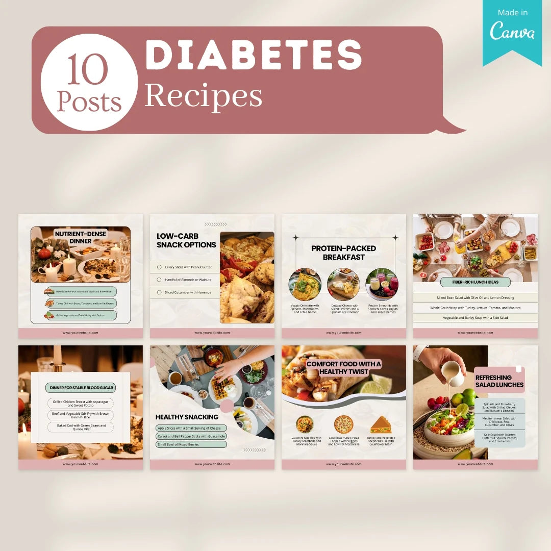 100 Diabetes Posts - Canva Templates