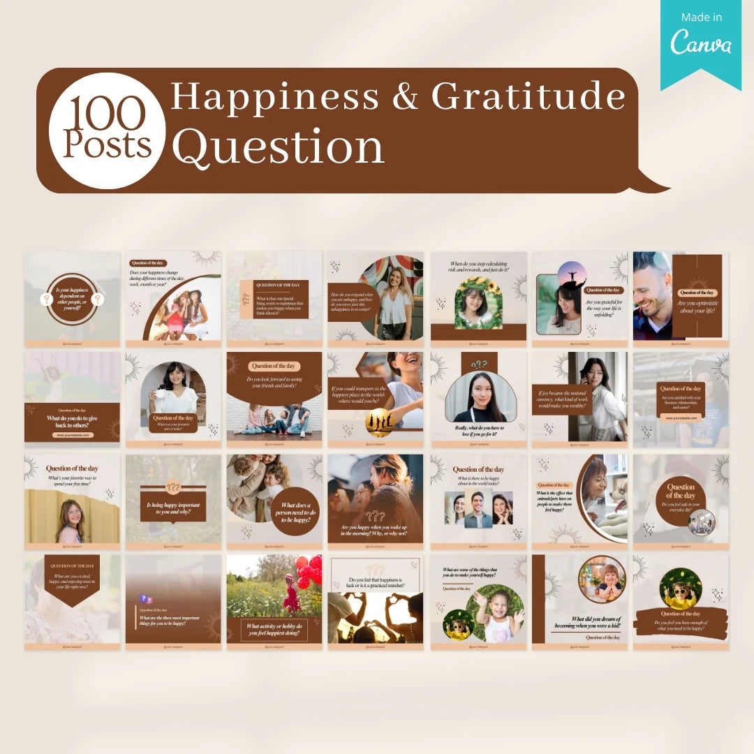 500 Happiness & Gratitude Posts - Social Media Templates