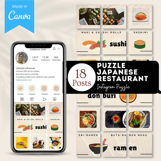 Puzzle Japanese Restaurant - Canva Templates