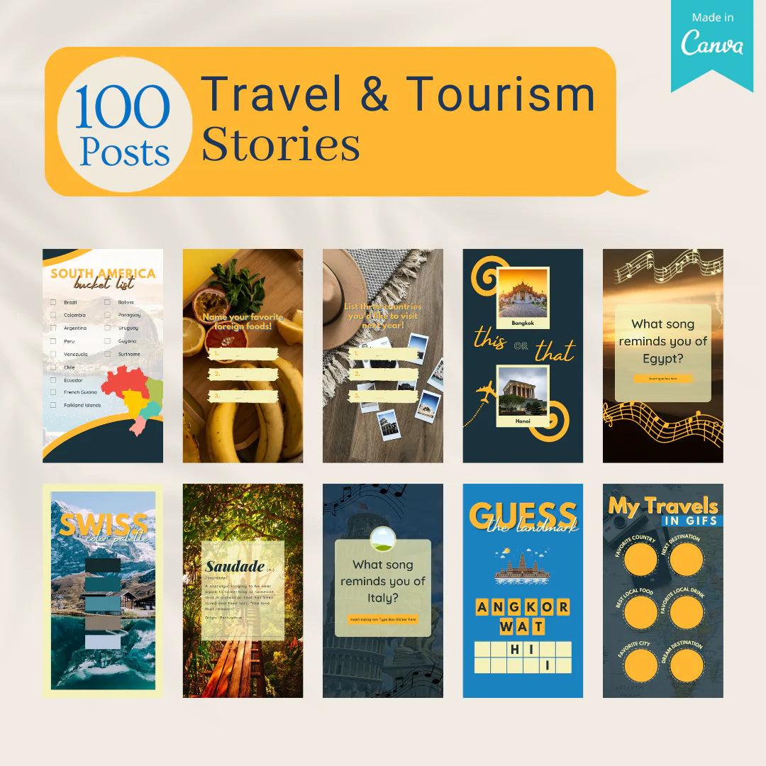 200 Travel & Tourism Posts - Social Media Templates