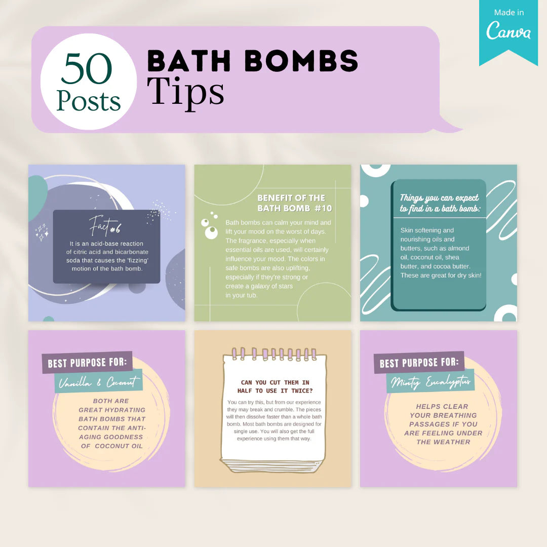 200 Bath Bombs Posts - Social Media Canva Templates