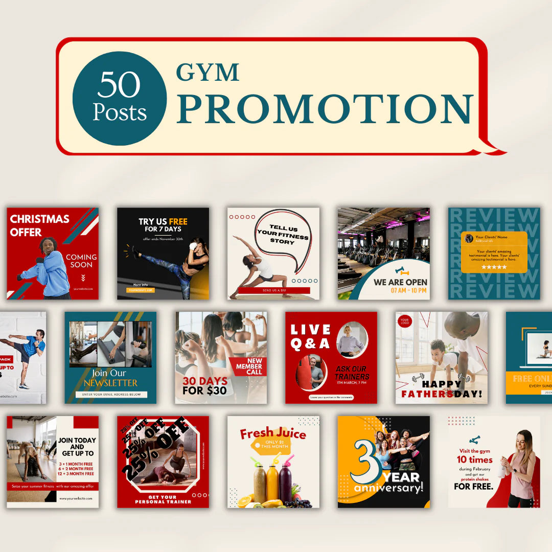 200 GYM Posts - Canva Editable Templates