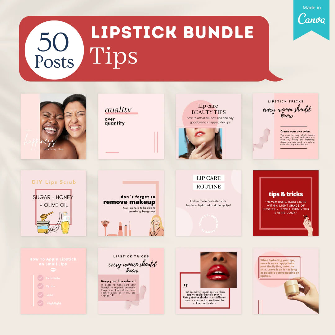 200 Lipstick Bundle Posts - Social Media Canva Templates