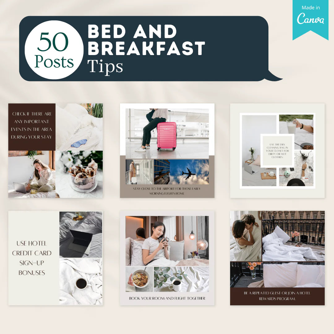 200 Bed and Breakfast Posts - Social Media Canva Templates