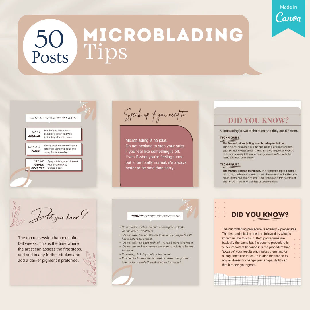 300 Microblading Posts - Social Media Canva Templates