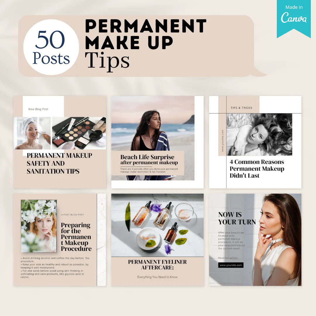 200 Permanent Make Up Posts - Social Media Canva Templates