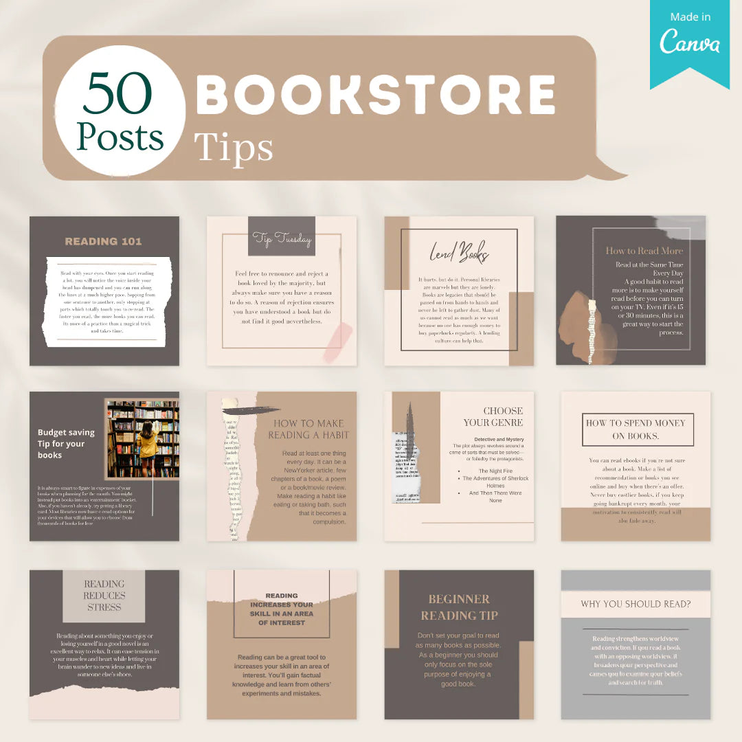 200 Bookstore Posts - Social Media Canva Templates