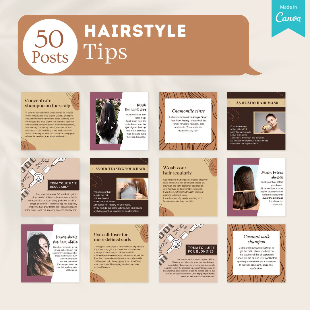 300 Hairstyle Posts - Social Media Canva Templates