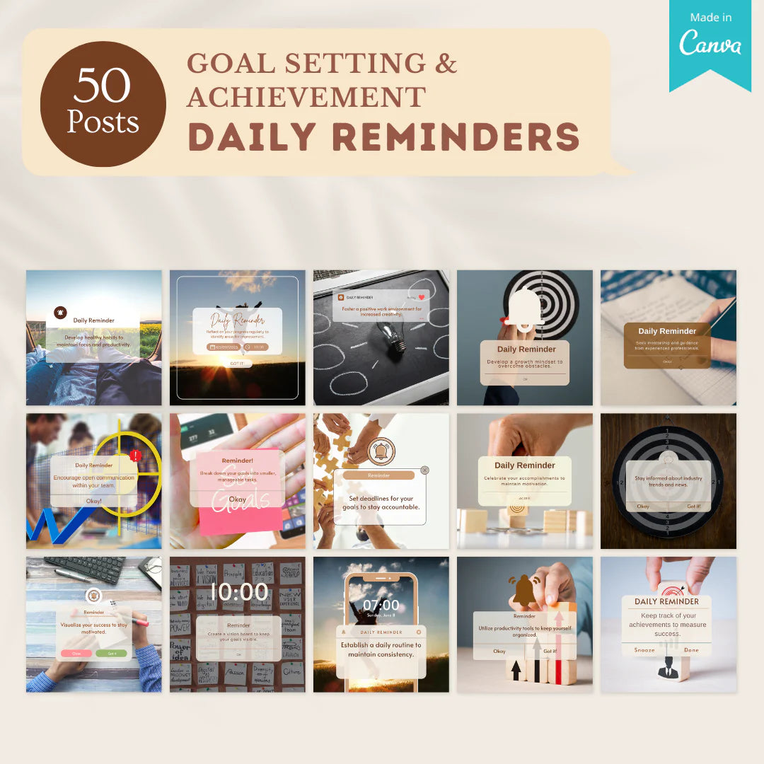 200 Goal Setting & Achievement Posts - Social Media Templates