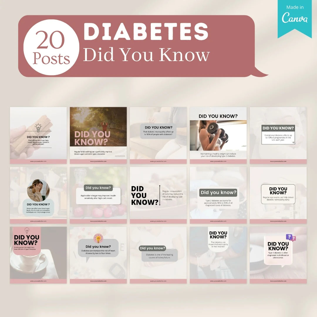 100 Diabetes Posts - Canva Templates