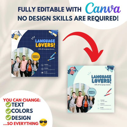 70 Language School Promotion Canva Templates