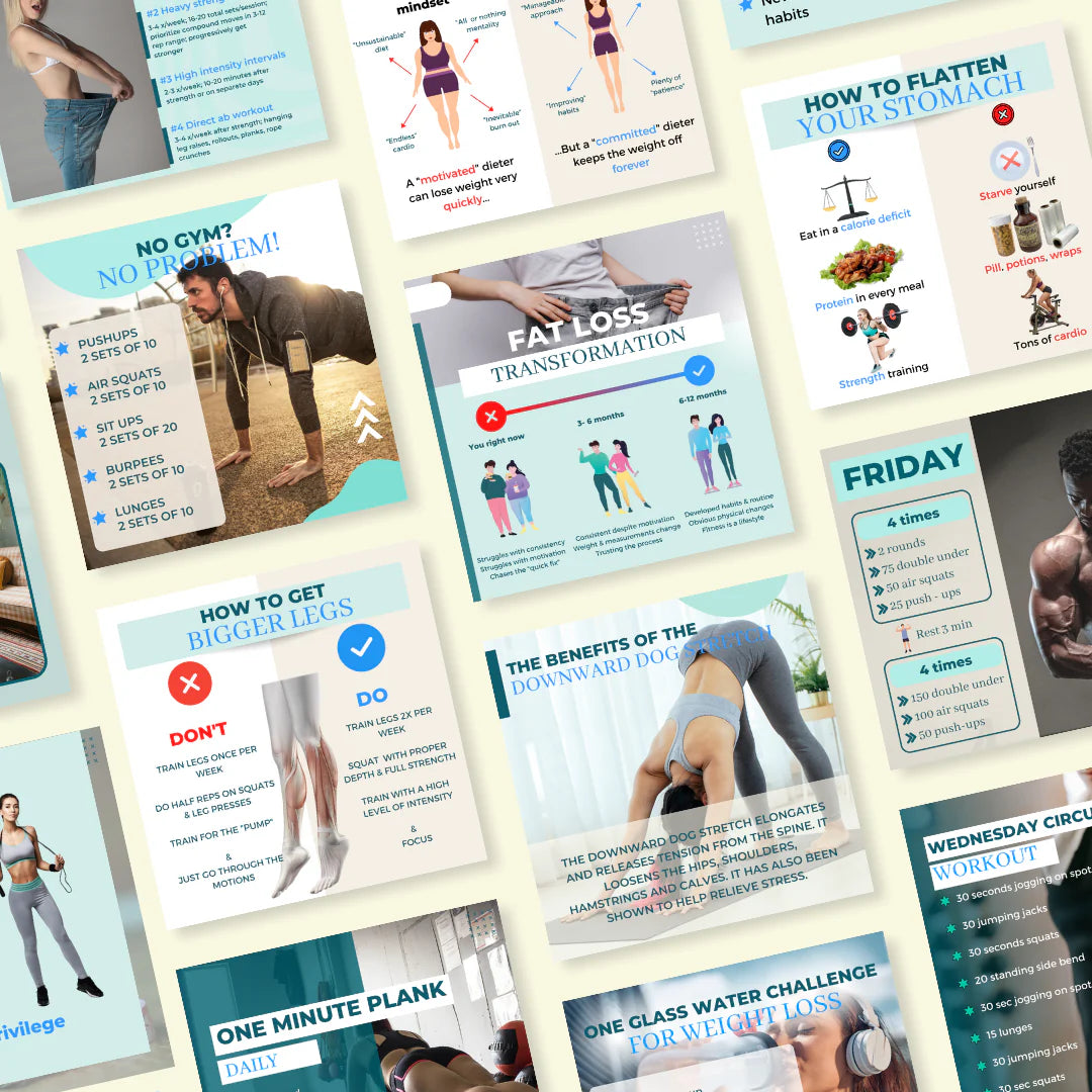 Workout Posts- 100 Canva Editable Templates