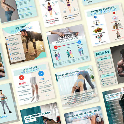 Workout Posts- 100 Canva Editable Templates