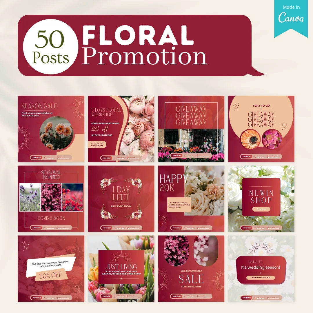 300 Floral Posts - Social Media Canva Templates