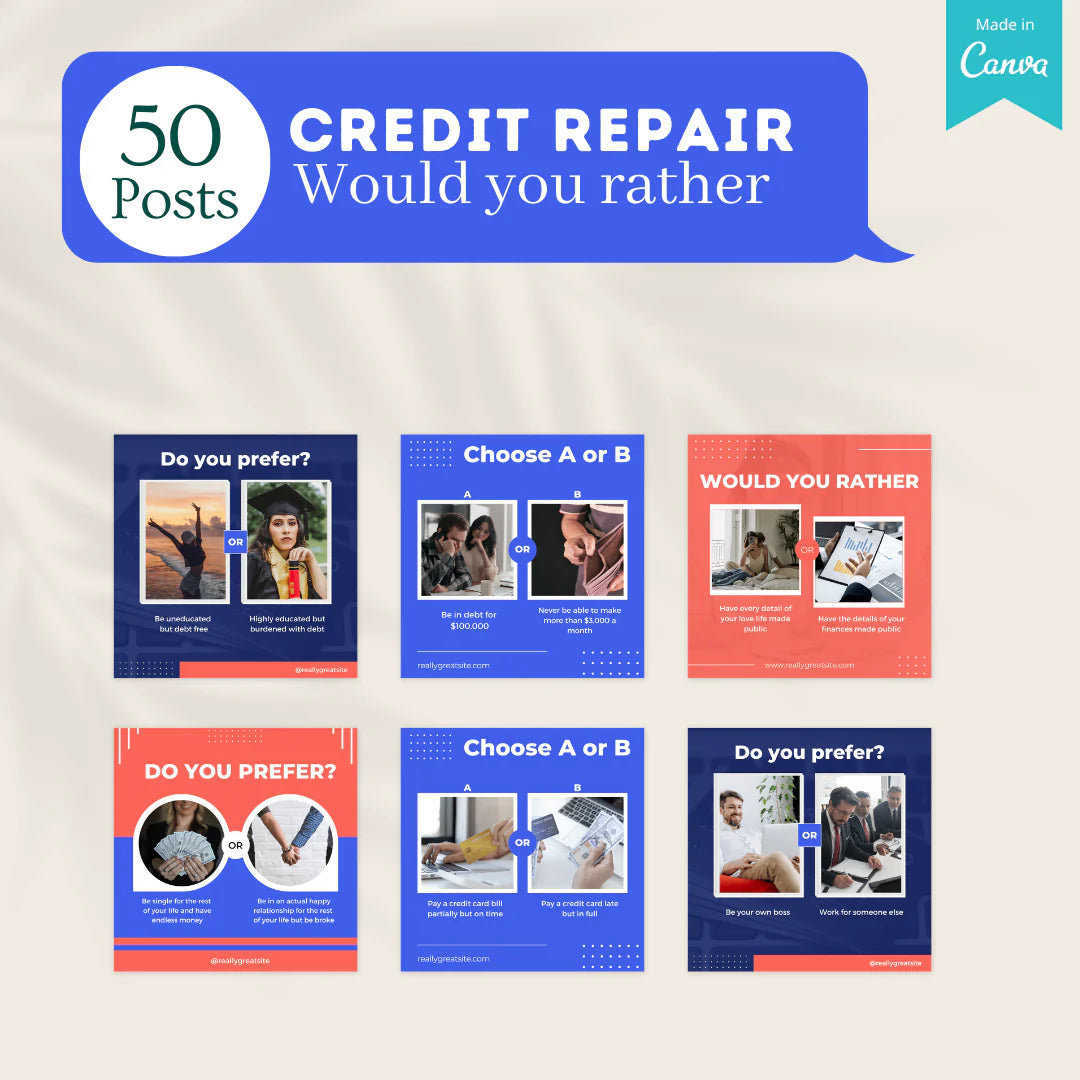 200 Credit Repair Posts - Social Media Canva Templates