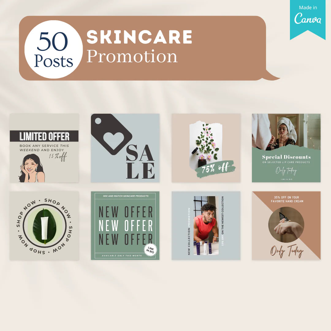 300 Skincare Posts - Social Media Canva Templates