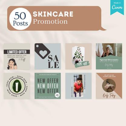 300 Skincare Posts - Social Media Canva Templates