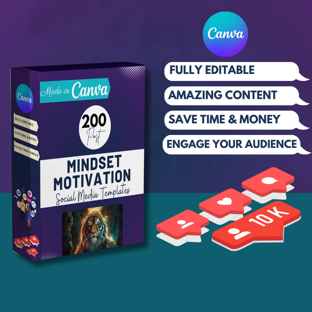 200 Mindset Motivation Posts - Social Media Templates