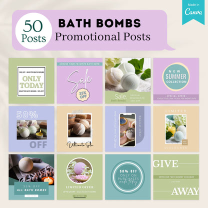 200 Bath Bombs Posts - Social Media Canva Templates