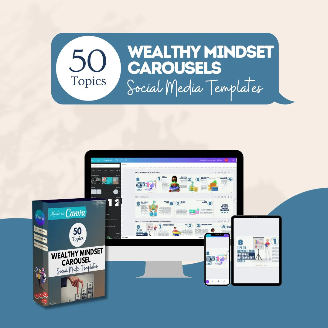 50 Wealthy Mindset Carousels - Social Media Templates