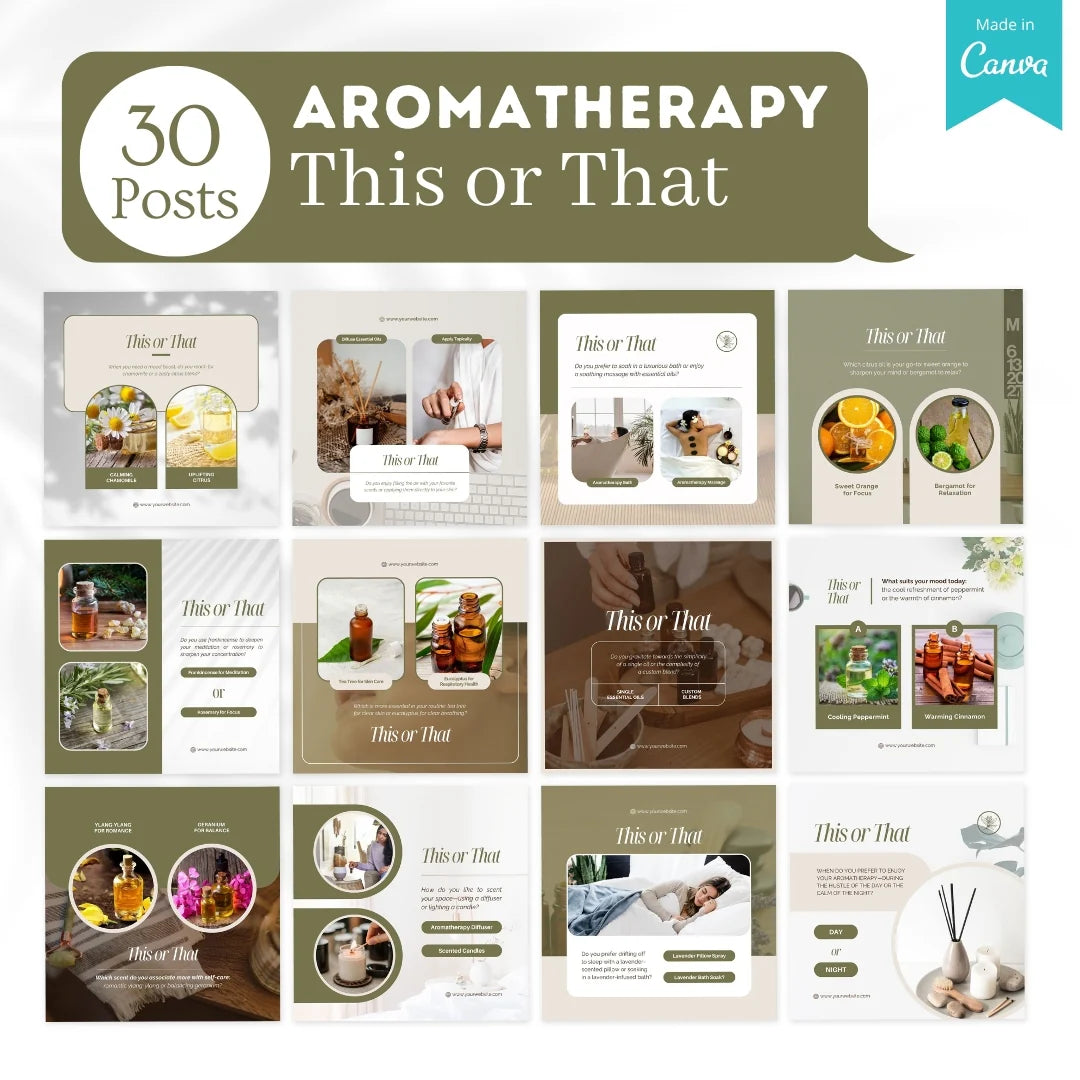 300 Aromatherapy Posts - Social Media Canva Templates