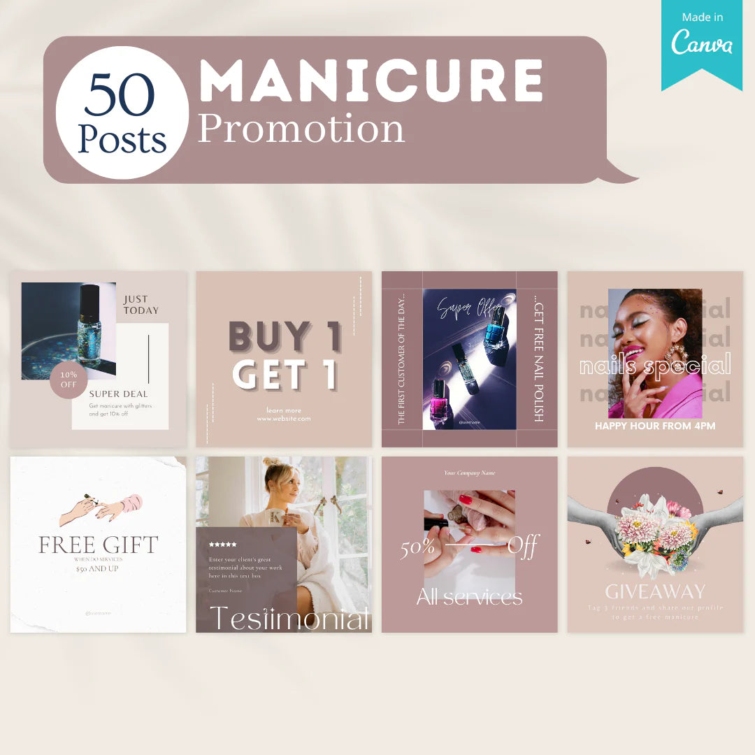 200 Manicure Posts - Social Media Canva Templates