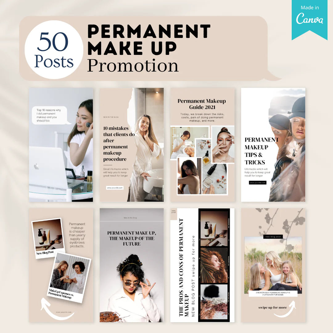 200 Permanent Make Up Posts - Social Media Canva Templates