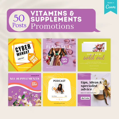 200 Vitamins & Supplements Posts - Social Media Templates