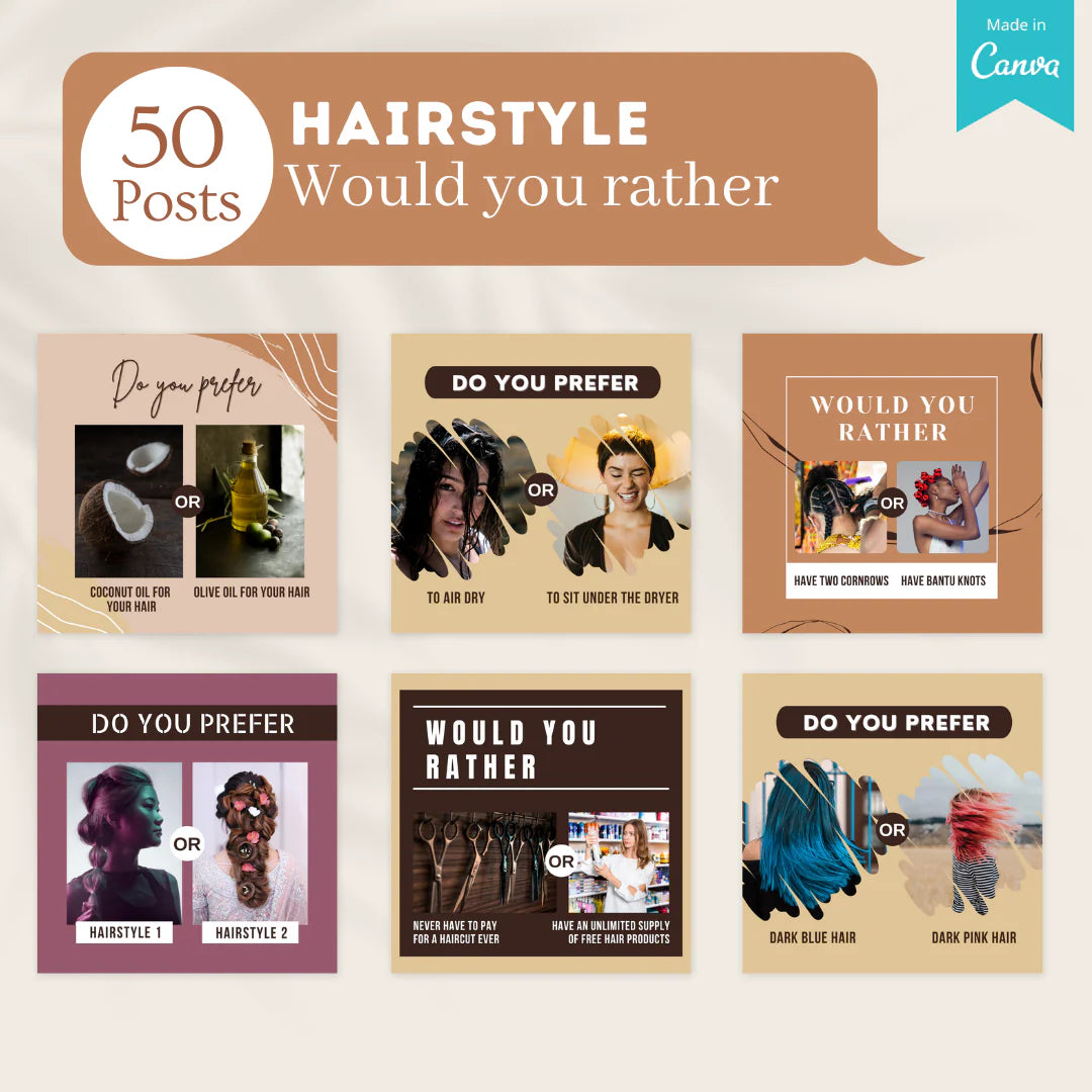 300 Hairstyle Posts - Social Media Canva Templates