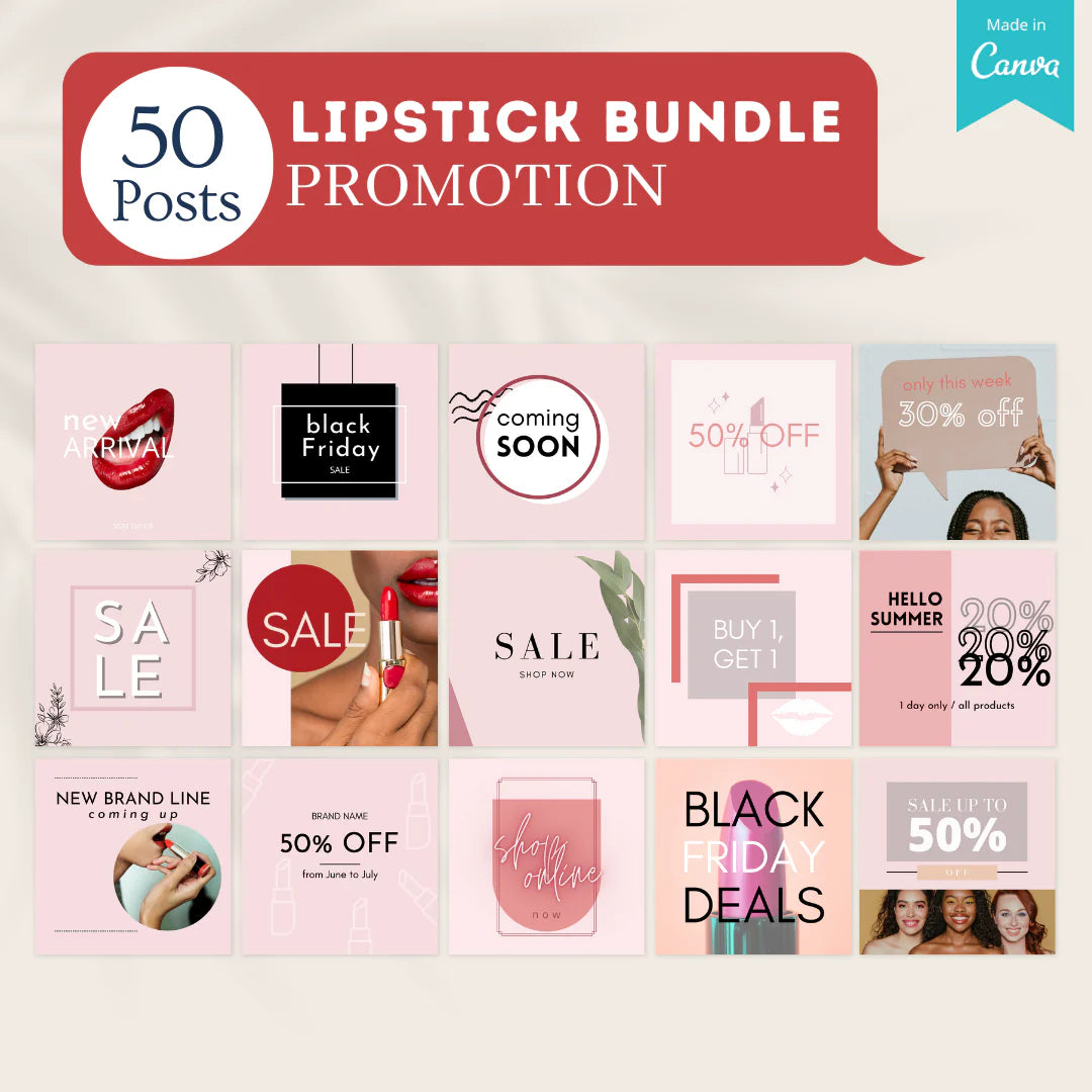 200 Lipstick Bundle Posts - Social Media Canva Templates