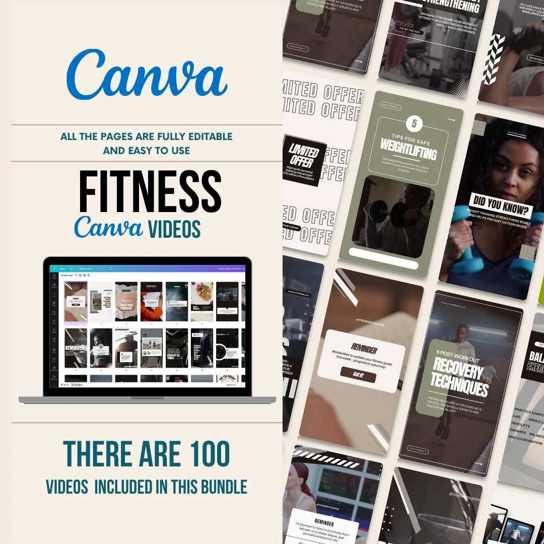 100 Fitness Canva Videos