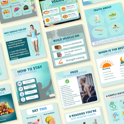 520 General Health, Nutrition & Fitness Posts- Canva Editable Templates