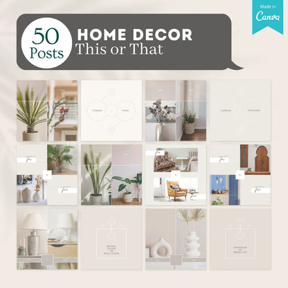 300 Home Decor Posts - Social Media Canva Templates