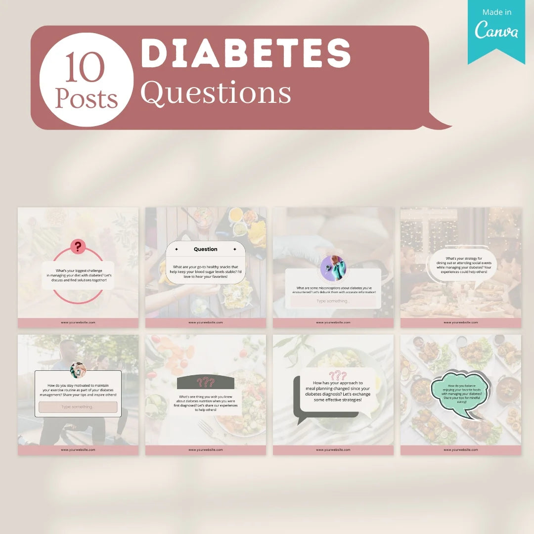 100 Diabetes Posts - Canva Templates