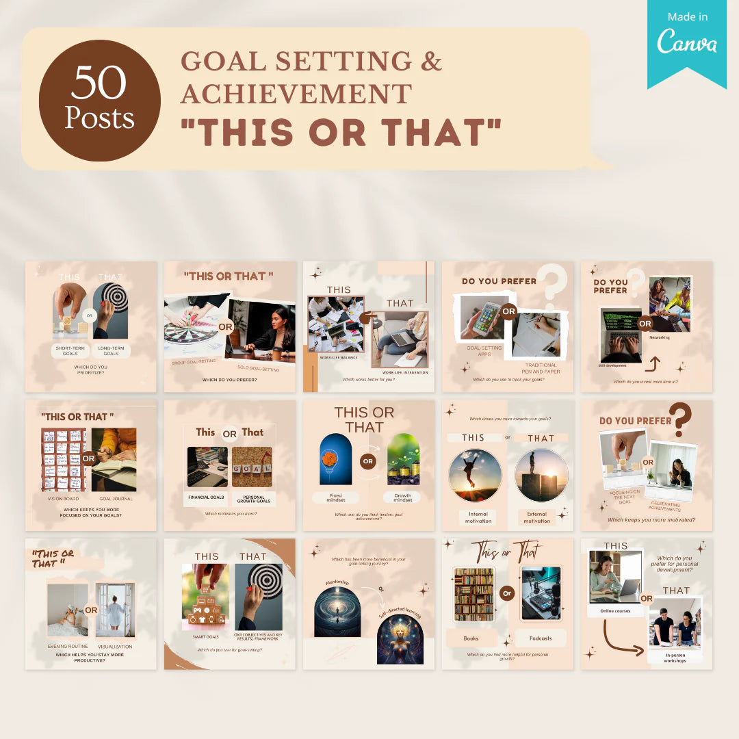 200 Goal Setting & Achievement Posts - Social Media Templates