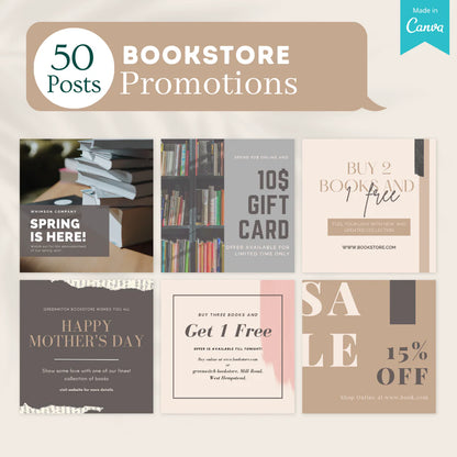 200 Bookstore Posts - Social Media Canva Templates