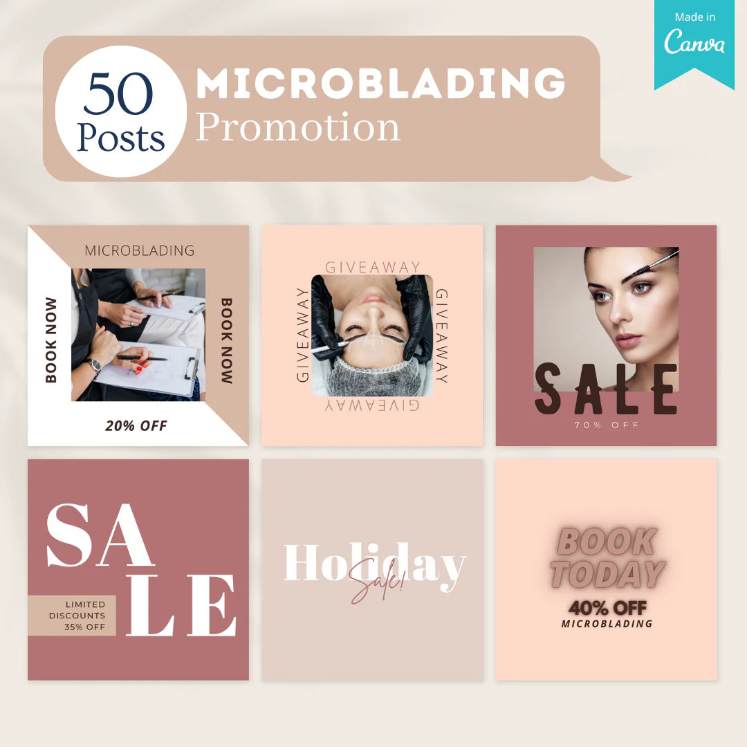 300 Microblading Posts - Social Media Canva Templates