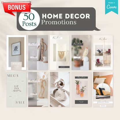 300 Home Decor Posts - Social Media Canva Templates