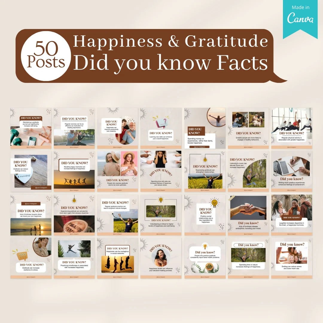 500 Happiness & Gratitude Posts - Social Media Templates