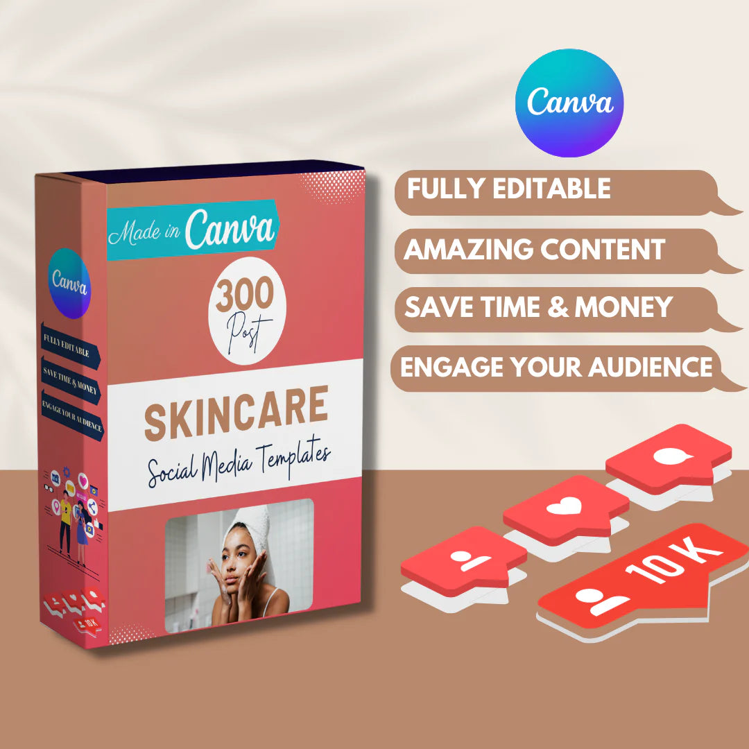 300 Skincare Posts - Social Media Canva Templates