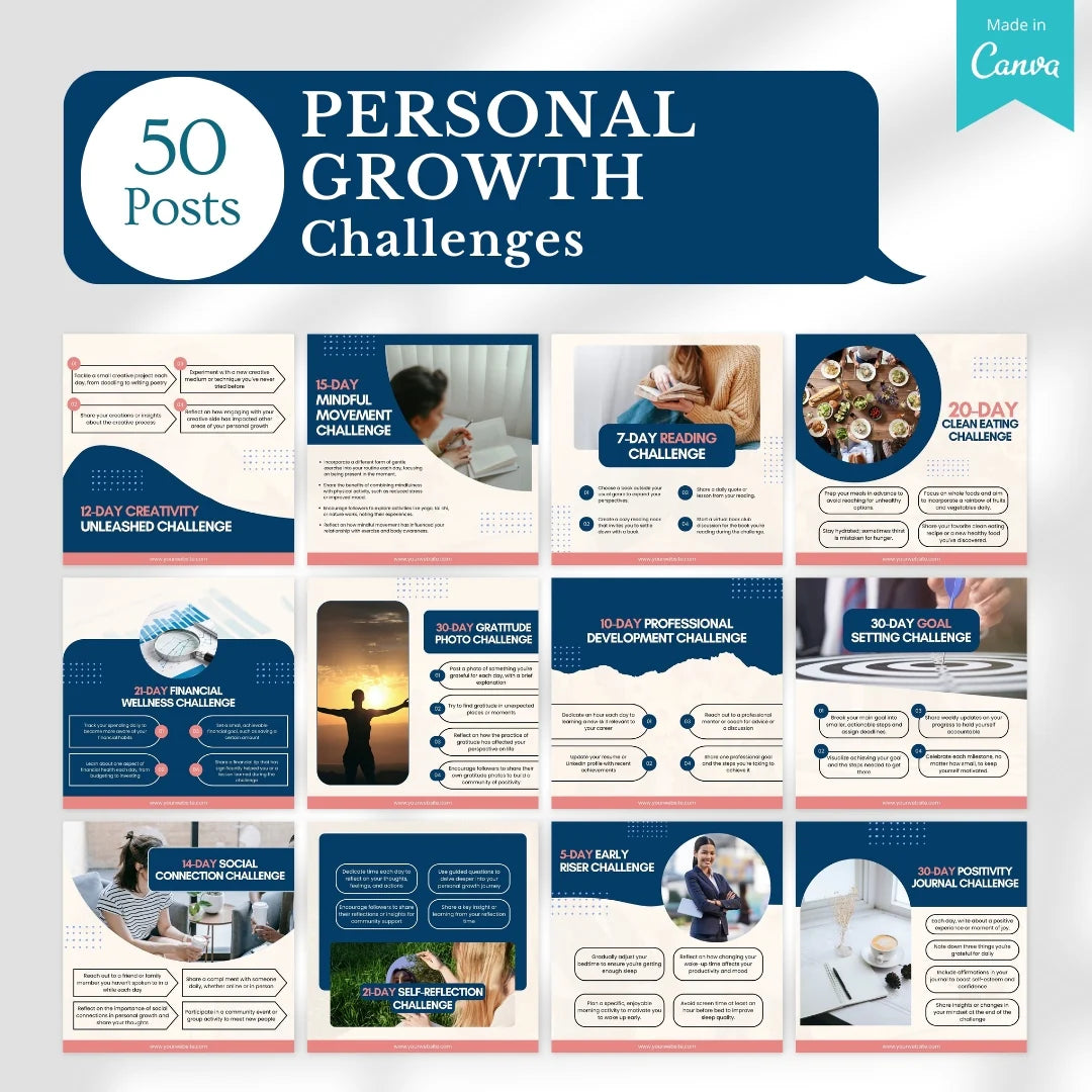 500 Personal Growth Posts - Canva Editable Templates