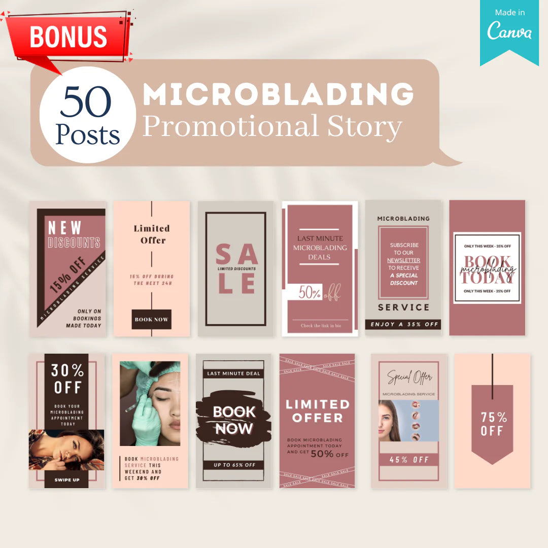 300 Microblading Posts - Social Media Canva Templates