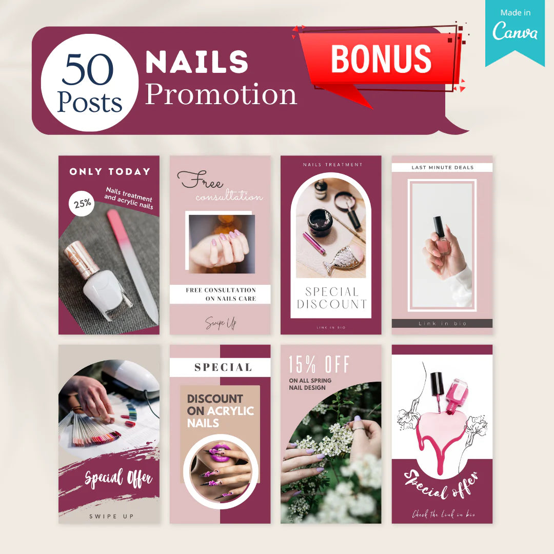 300 Nails Posts - Social Media Canva Templates