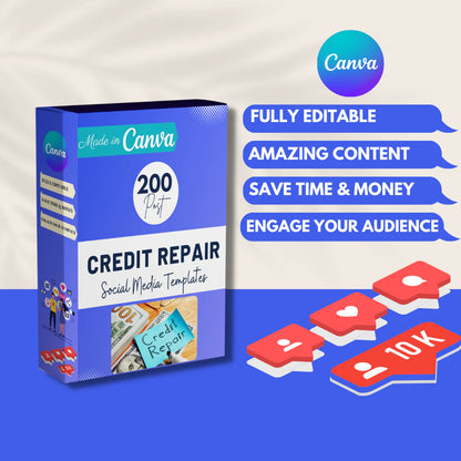 200 Credit Repair Posts - Social Media Canva Templates