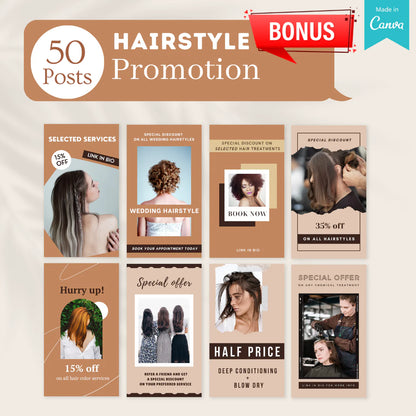 300 Hairstyle Posts - Social Media Canva Templates