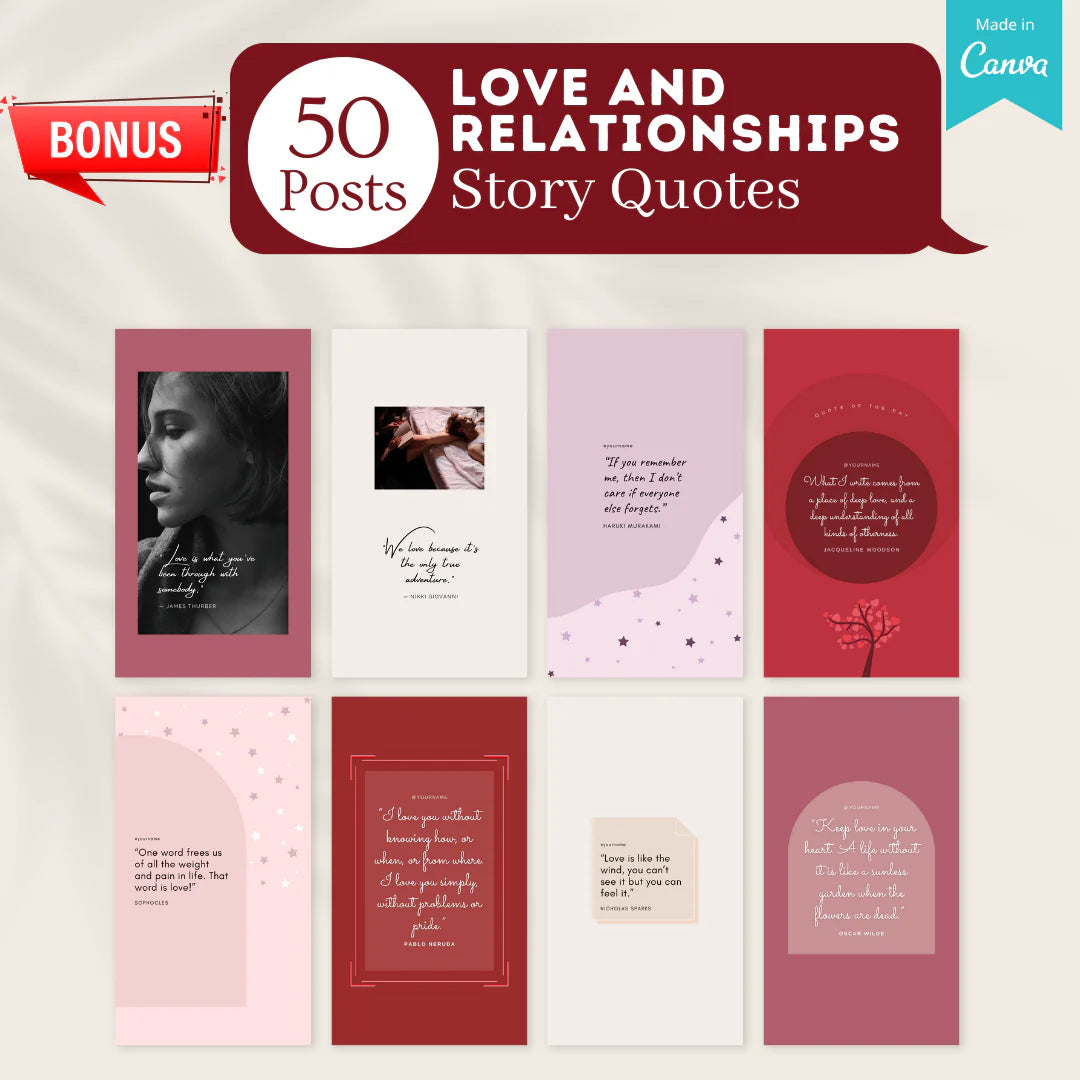 300 Love and Relationships Posts - Social Media Canva Templates