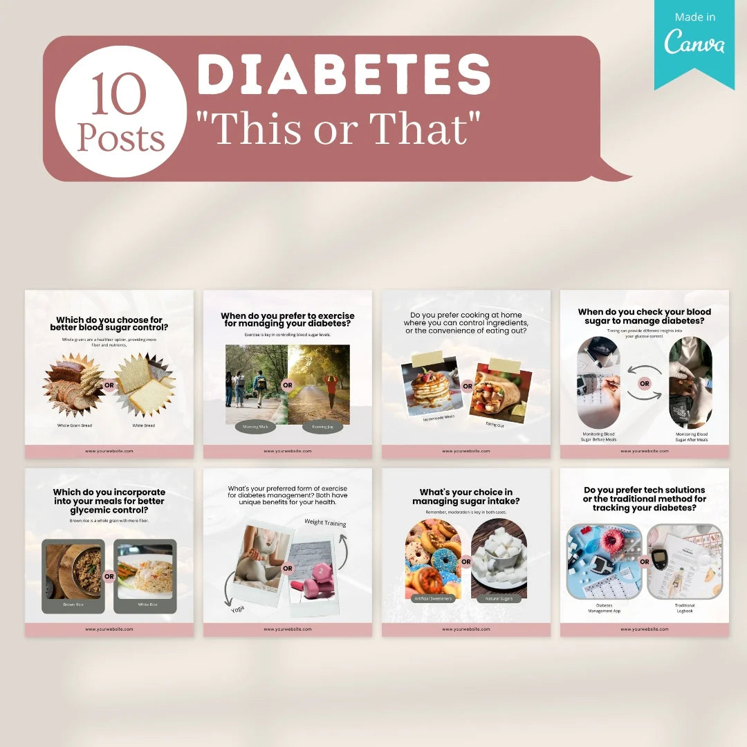 100 Diabetes Posts - Canva Templates