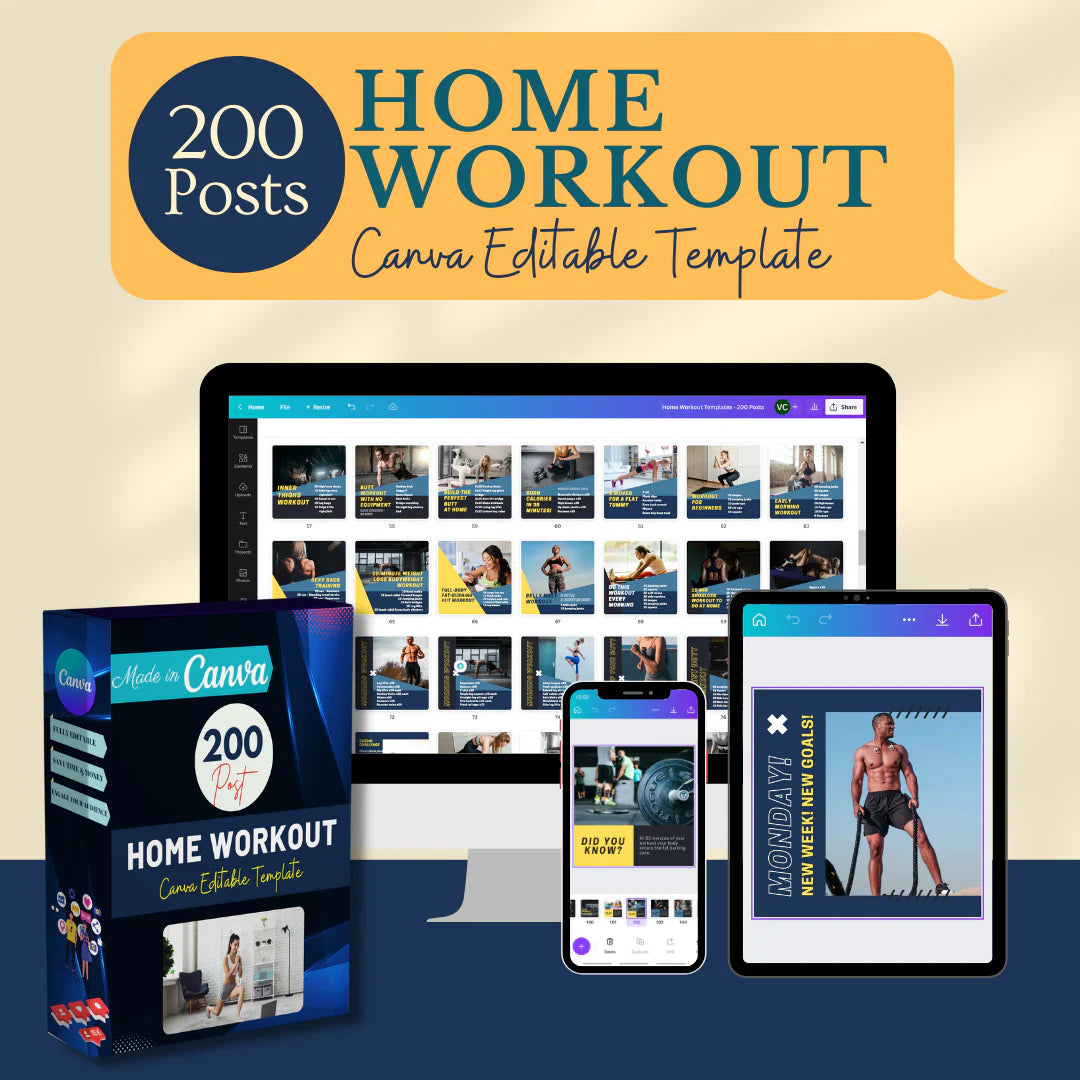 200 Home Workout Posts - Canva Editable Templates