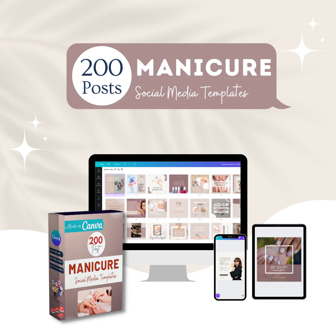 200 Manicure Posts - Social Media Canva Templates