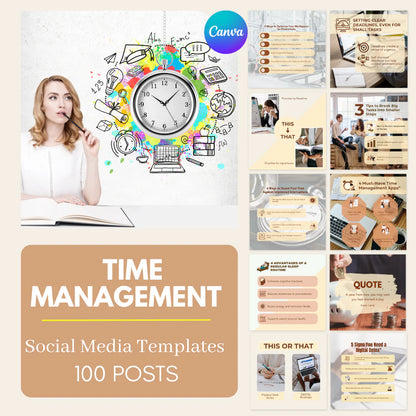 100 Time Management Posts- Social Media Templates